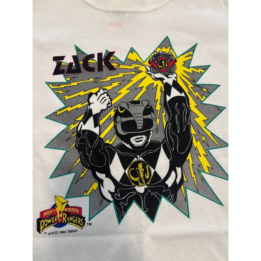 Vintage 1994 Power Rangers Zack Black Ranger Graphic T-Shirt Kids XL 14/16 USA - Picture 2 of 9